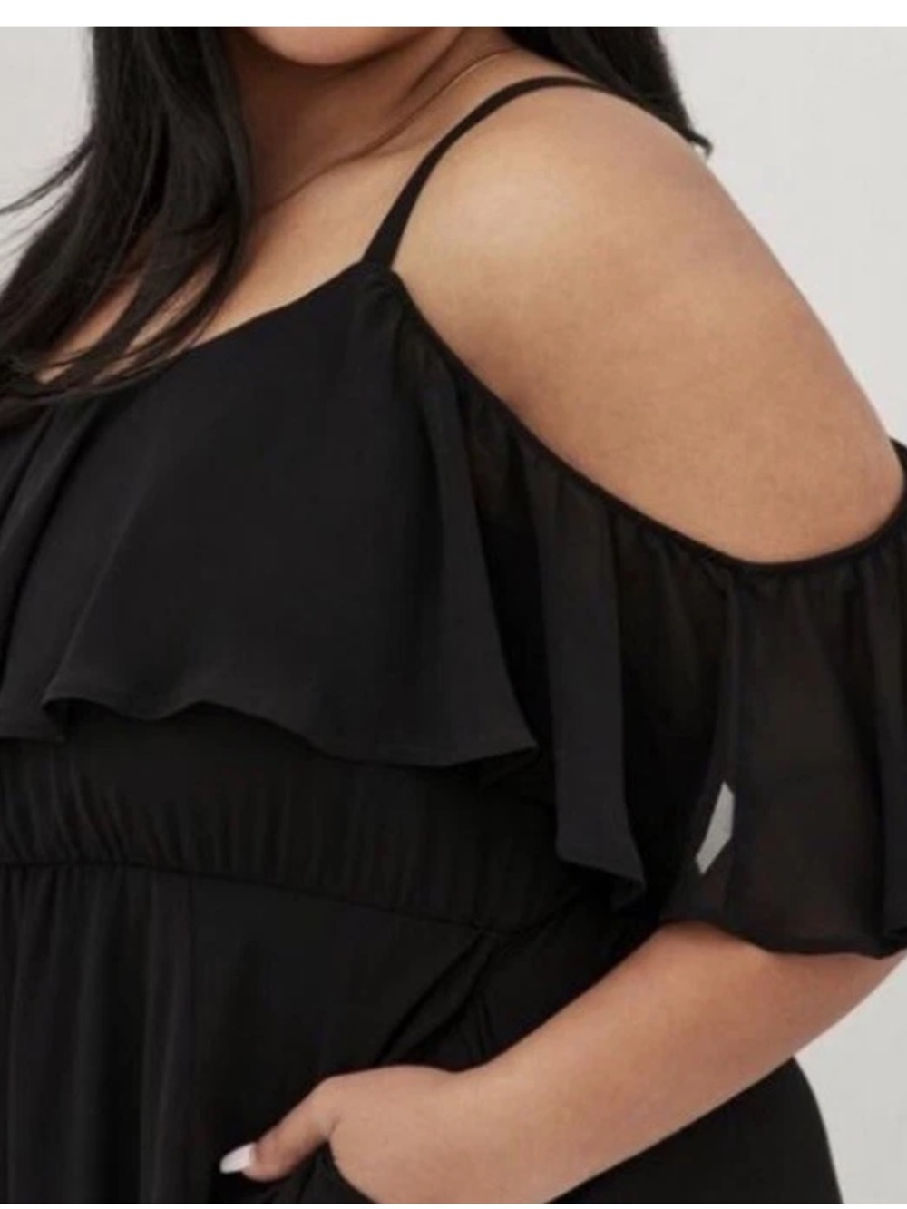 TORRID Black Cold-Shoulder Ruffle Dress | 14 - Picture 4 of 12